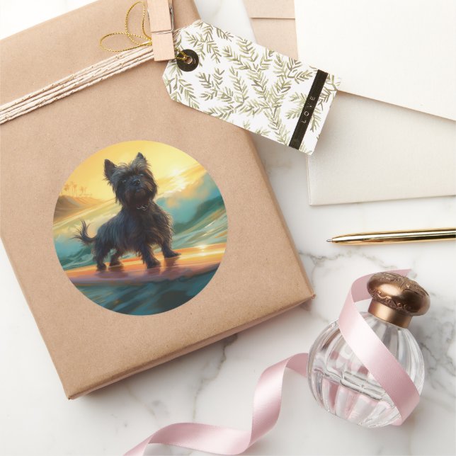 Affenpinscher Beach Surfmalerei Runder Aufkleber (Schenken)