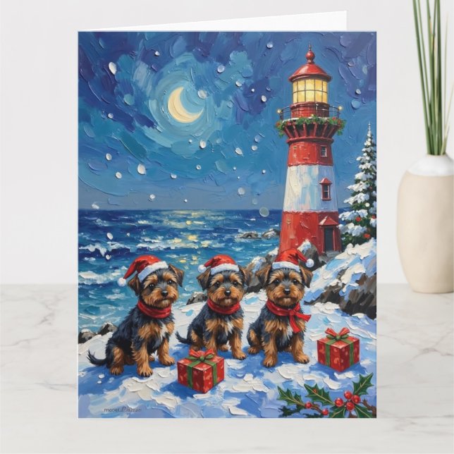 Affenpinscher Christmas Lighthouse Holiday Karte (Vorderseite)