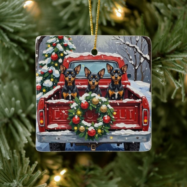 Affenpinscher Christmas Red Truck Holiday Keramikornament (Baum)