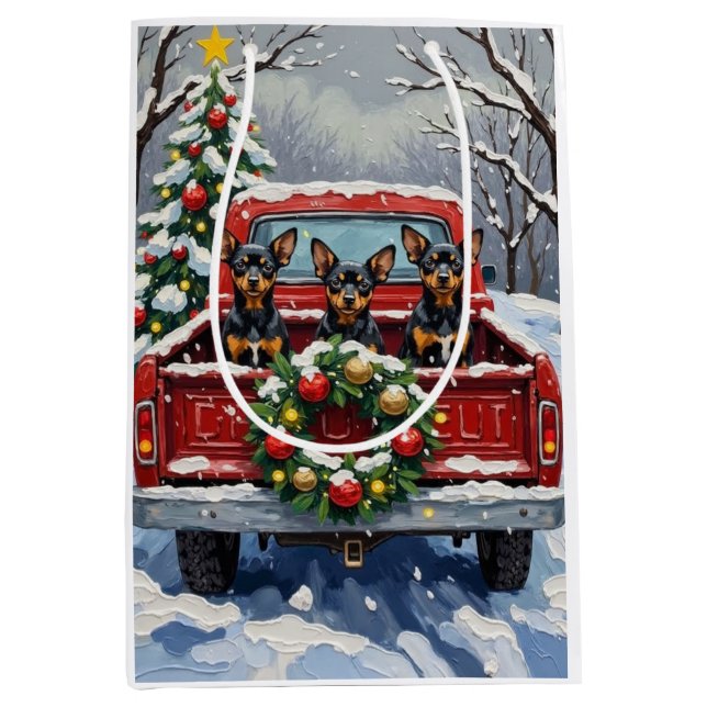 Affenpinscher Christmas Red Truck Holiday Mittlere Geschenktüte (Vorderseite)