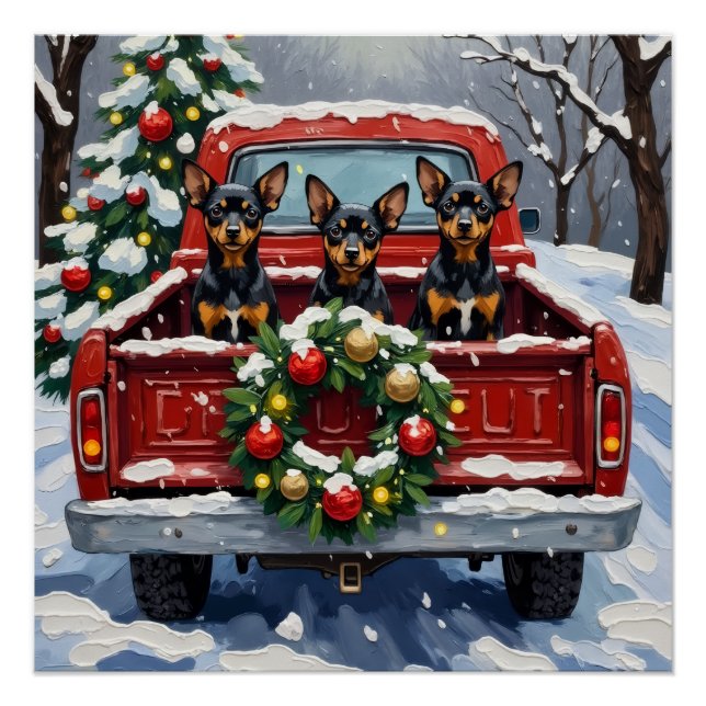 Affenpinscher Christmas Red Truck Holiday Poster (Vorderseite)