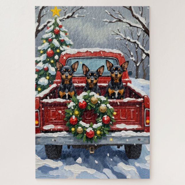 Affenpinscher Christmas Red Truck Holiday Puzzle (Vertikal)