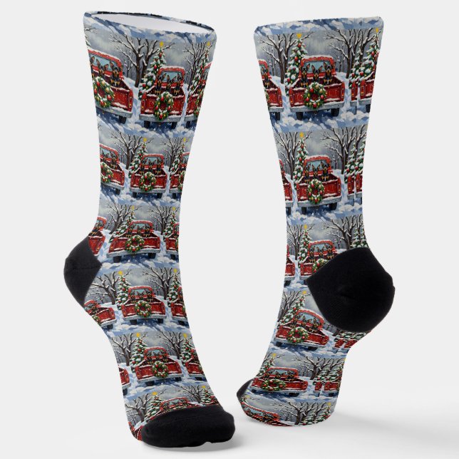 Affenpinscher Christmas Red Truck Holiday Socken (Gewinkelt)