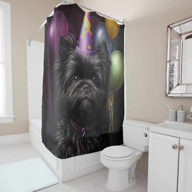 Affenpinscher Dog Birthday Balloons Duschvorhang (Beispiel)