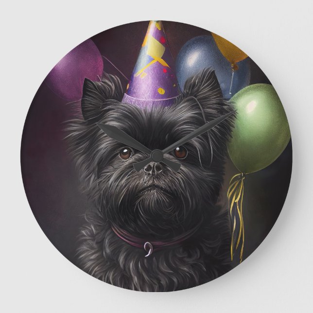 Affenpinscher Dog Birthday Balloons Große Wanduhr (Vorderseite)