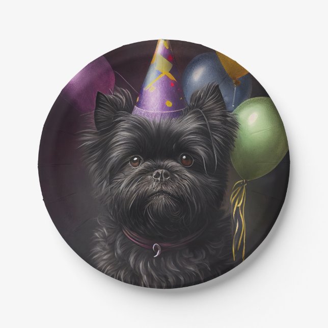 Affenpinscher Dog Birthday Balloons Pappteller (Vorderseite)