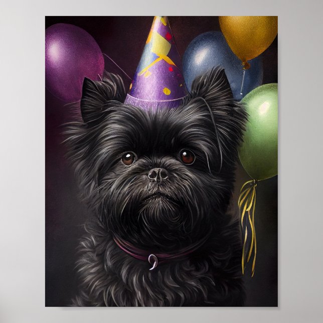 Affenpinscher Dog Birthday Balloons Poster (Vorne)