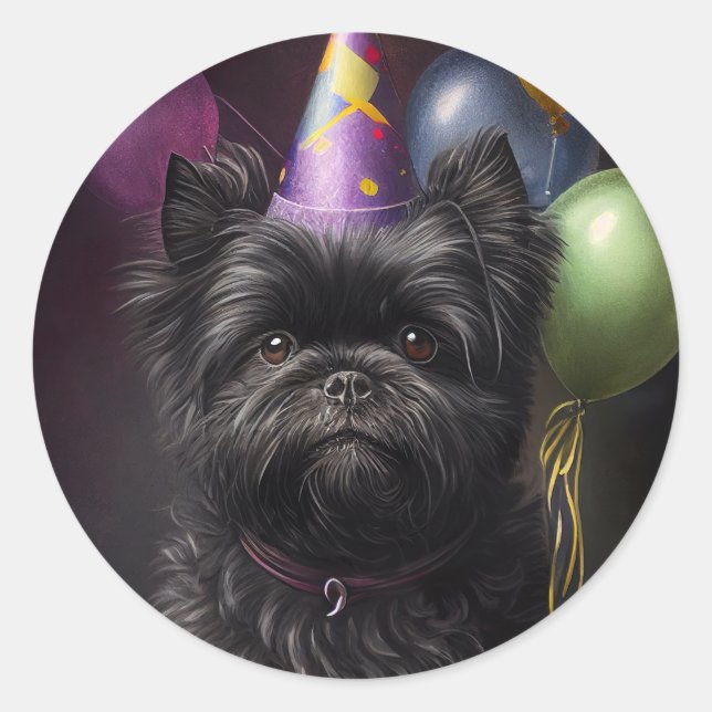 Affenpinscher Dog Birthday Balloons Runder Aufkleber (Vorderseite)