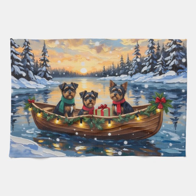 Affenpinscher Dog Christmas Boat Holiday Geschirrtuch (Horizontal)