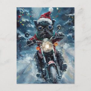 Affenpinscher Dog Riding Motorrad Weihnachten Einladungspostkarte