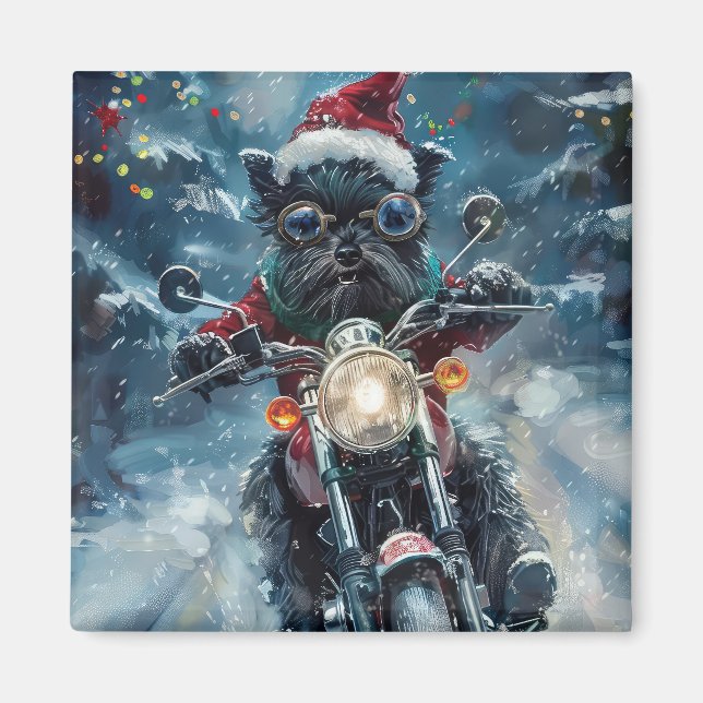 Affenpinscher Dog Riding Motorrad Weihnachten Magnet (Vorne)
