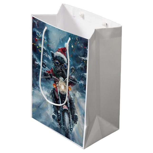Affenpinscher Dog Riding Motorrad Weihnachten Mittlere Geschenktüte (Vorderseite Schrägansicht)