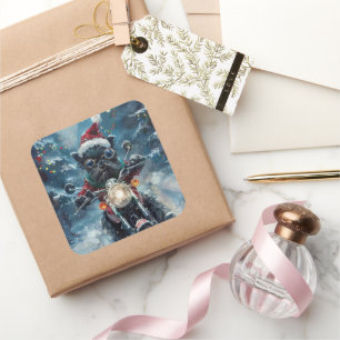 Affenpinscher Dog Riding Motorrad Weihnachten Quadratischer Aufkleber