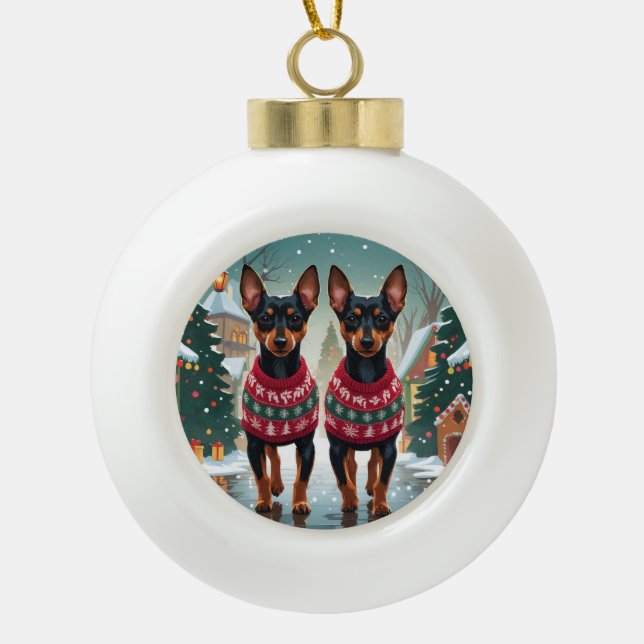 Affenpinscher Dogs Christmas Snow Holiday Keramik Kugel-Ornament (Vorderseite)