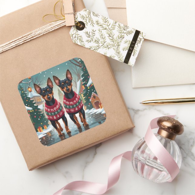 Affenpinscher Dogs Christmas Snow Holiday Quadratischer Aufkleber (Schenken)