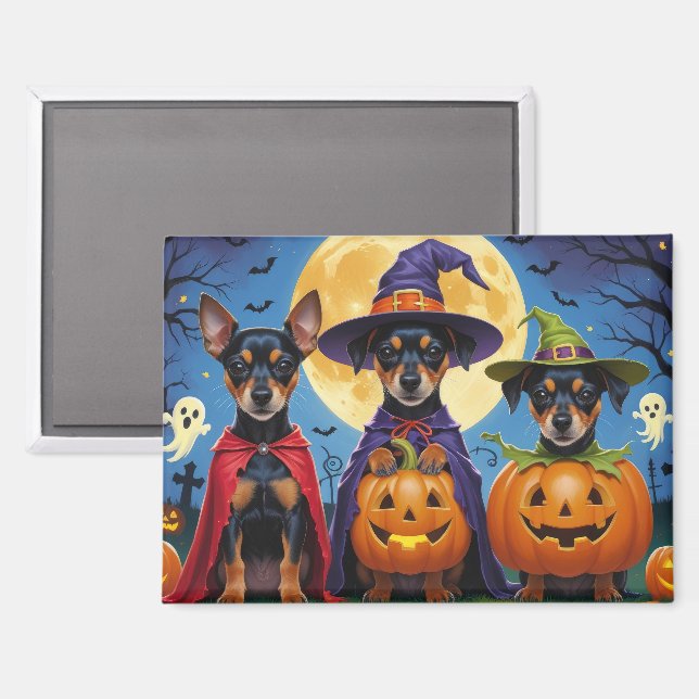 Affenpinscher Dogs Pumpkin Halloween Funny Magnet (Vorderseite/Rückseite)