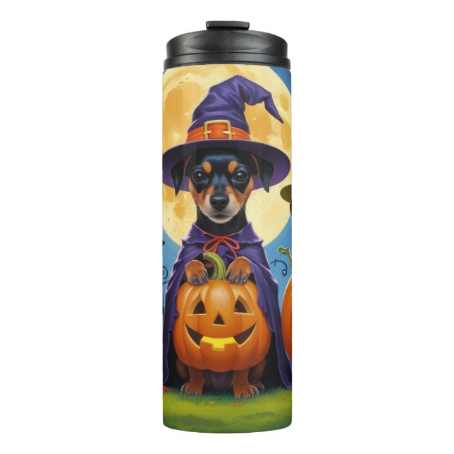 Affenpinscher Dogs Pumpkin Halloween Funny Thermosbecher (Vorderseite)