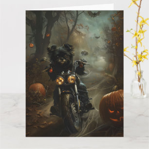 Affenpinscher fährt Motorrad Halloween Gruselig Karte