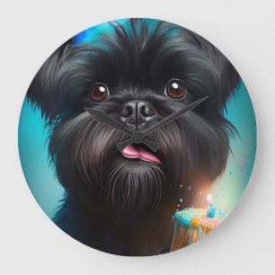 Affenpinscher feiert Geburtstags-Ballon-Torte Große Wanduhr