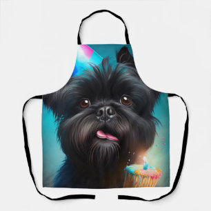 Affenpinscher feiert Geburtstags-Balloons-Kuchen Schürze