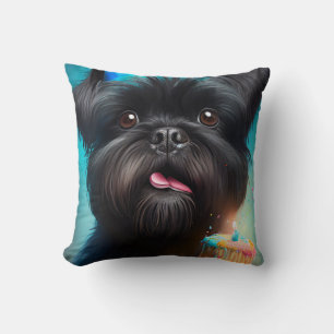 Affenpinscher feiert Geburtstags Luftballons Kuche Kissen
