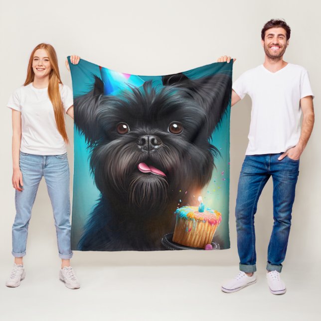Affenpinscher feiert Geburtstagsballons Kuchen Fleecedecke (Beispiel)