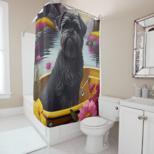Affenpinscher Hund auf einem Paddle: Ein Landschaf Duschvorhang