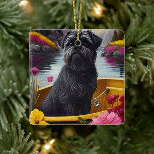 Affenpinscher Hund auf einem Paddle: Ein Landschaf Keramikornament