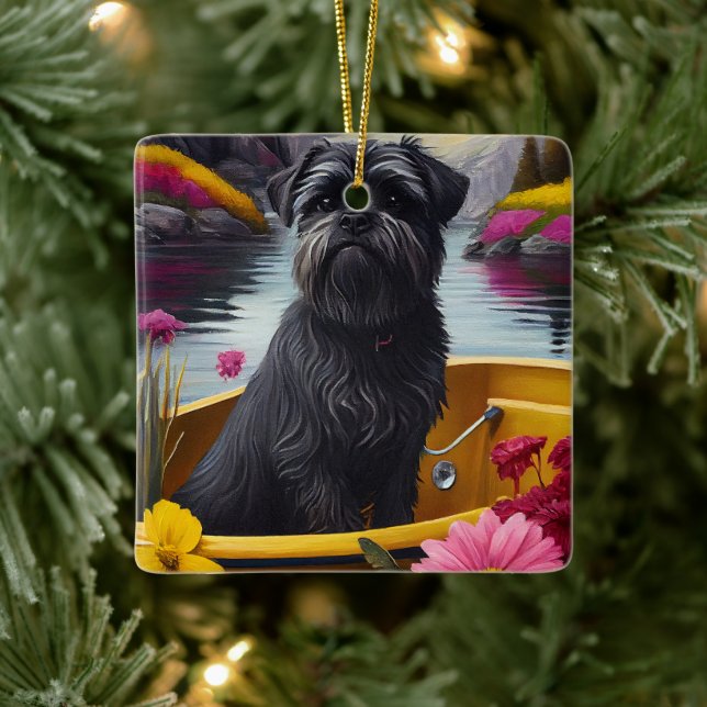 Affenpinscher Hund auf einem Paddle: Ein Landschaf Keramikornament (Baum)