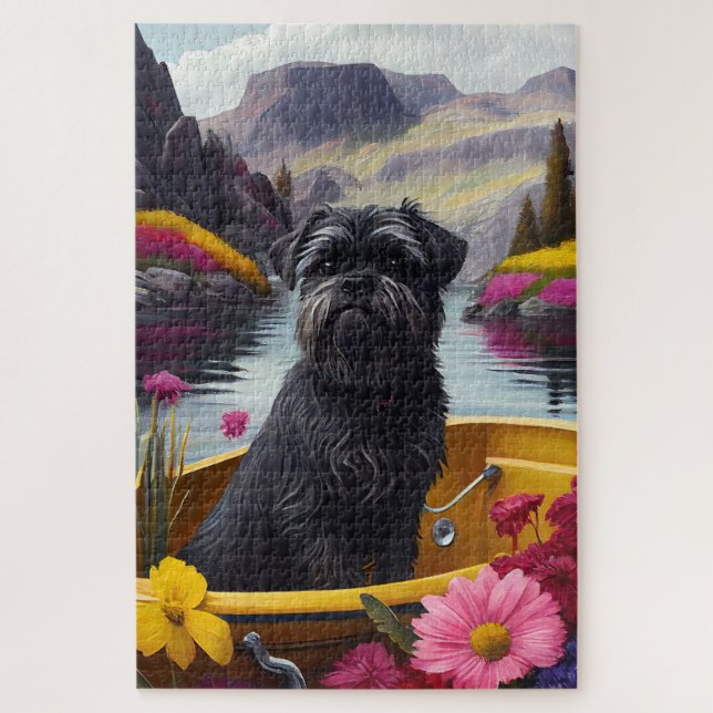 Affenpinscher Hund auf einem Paddle: Ein Landschaf Puzzle (Vertikal)