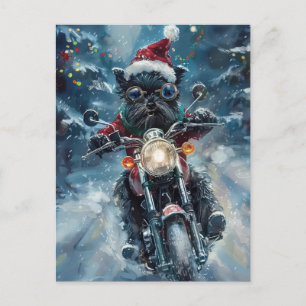 Affenpinscher Hund fährt Motorrad Weihnachten Einladungspostkarte