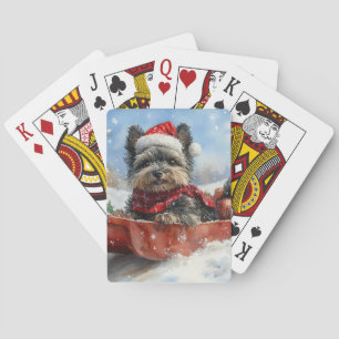 Affenpinscher Hund im Schlitten Lass es schneien W Spielkarten