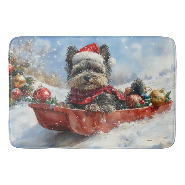 Affenpinscher Hund in Sledge Let it Snow Christmas Badematte (Vorderseite)