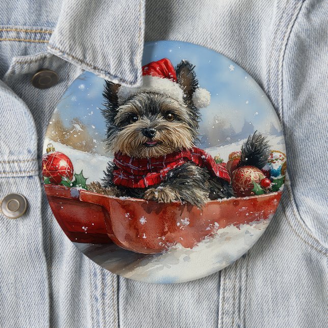 Affenpinscher Hund in Sledge Let it Snow Christmas Button (Beispiel)