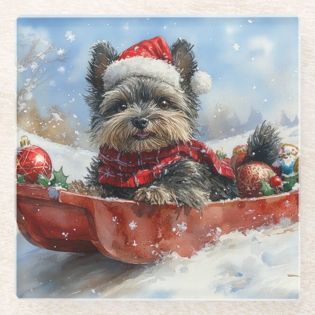 Affenpinscher Hund in Sledge Let it Snow Christmas Glasuntersetzer (Vorderseite)