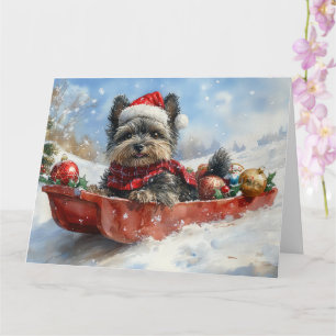 Affenpinscher Hund in Sledge Let it Snow Christmas Karte