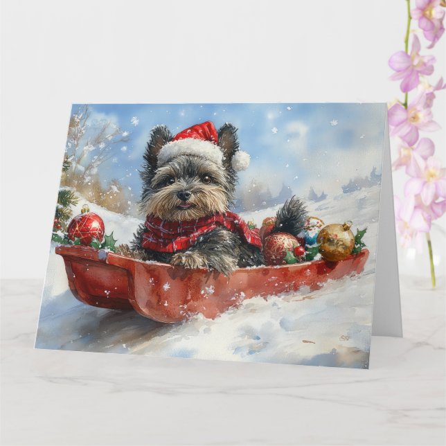 Affenpinscher Hund in Sledge Let it Snow Christmas Karte (Orchidee)