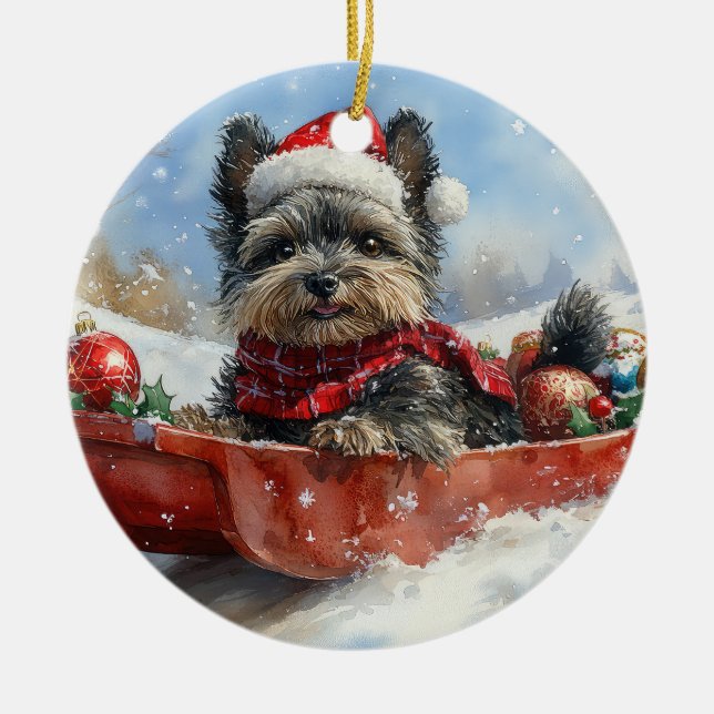 Affenpinscher Hund in Sledge Let it Snow Christmas Keramik Ornament (Vorne)