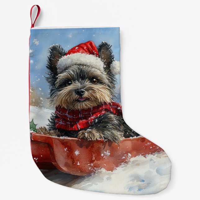 Affenpinscher Hund in Sledge Let it Snow Christmas Kleiner Weihnachtsstrumpf (Vorderseite)