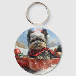 Affenpinscher Hund in Sledge Let it Snow Christmas Schlüsselanhänger