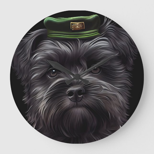 Affenpinscher Hund in St. Patrick's Day Dress Große Wanduhr (Vorderseite)