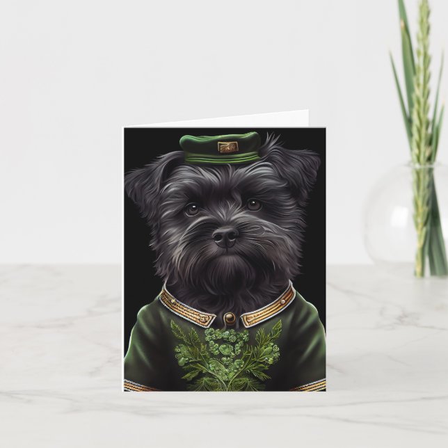Affenpinscher Hund in St. Patrick's Day Dress Karte (Vorderseite)