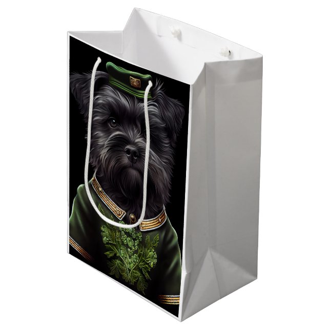 Affenpinscher Hund in St. Patrick's Day Dress Mittlere Geschenktüte (Vorderseite Schrägansicht)