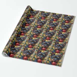 Affenpinscher-Hund mit Weihnachtsbaumschmuck Geschenkpapier
