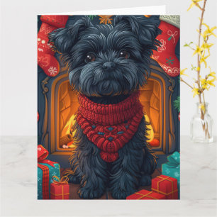 Affenpinscher Hund mit Weihnachtsgeschenken Feuerp Karte