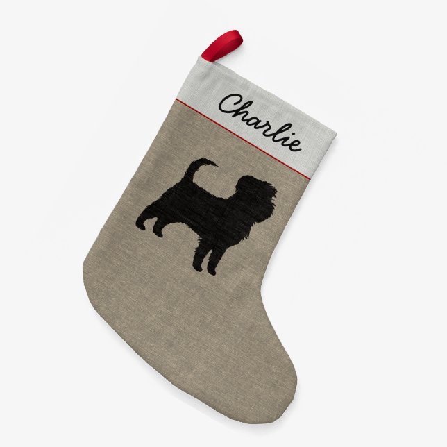 Affenpinscher Hund Silhouette Personalisiert Urlau Kleiner Weihnachtsstrumpf (Vorderansicht (hängend))