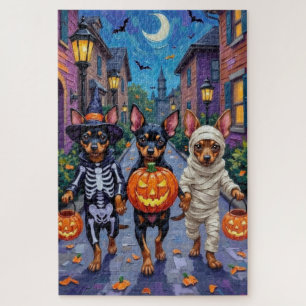 Affenpinscher-Hunde beim Trick-or-Treaten an Hallo Puzzle
