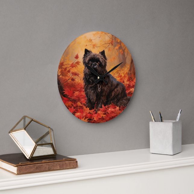 Affenpinscher im Herbst Leaves Fall Inspiriert Große Wanduhr (Büro)