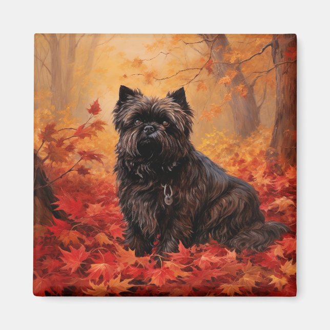 Affenpinscher im Herbst Leaves Fall Inspiriert Magnet (Vorne)