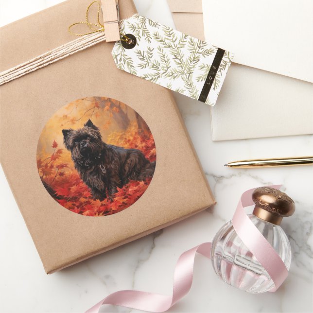 Affenpinscher im Herbst Leaves Fall Inspiriert Runder Aufkleber (Schenken)